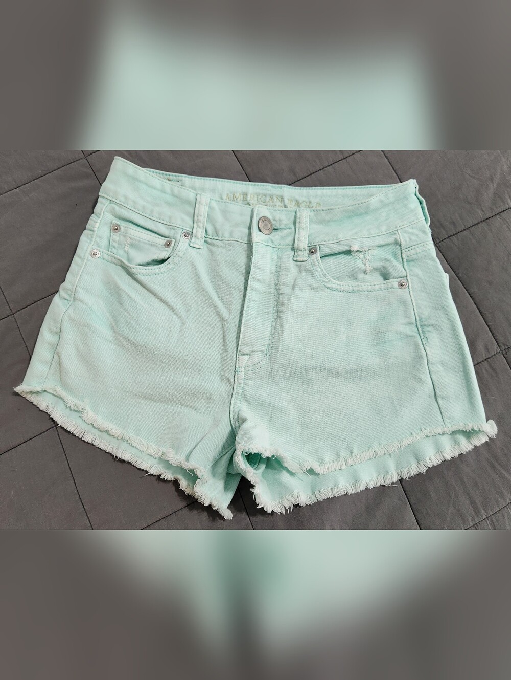 American Eagle Outfitters Mint Green Frayed Denim Shorts